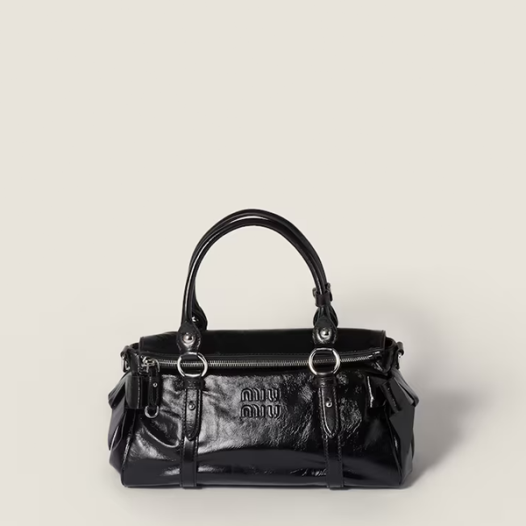 미우미우 샤이니 가죽 핸드백 레귤러 - Miumiu Womens Shiny Leather Handbag-블랙
