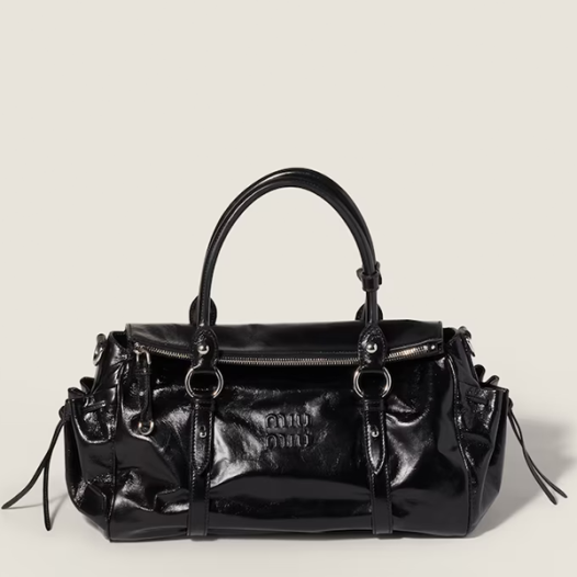 미우미우 샤이니 가죽 핸드백 미디엄 - Miumiu Womens Shiny Leather Handbag-블랙