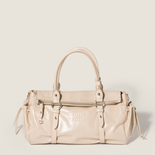 미우미우 샤이니 가죽 핸드백 미디엄 - Miumiu Womens Shiny Leather Handbag-크림