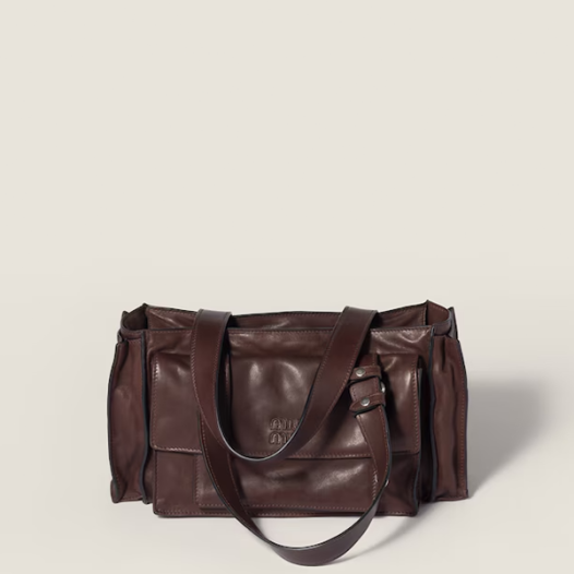 미우미우 여성 유틸리테어 나파 가죽 백 - Miumiu Womens Utilitaire Nappa Leather Bag-초코 브라운