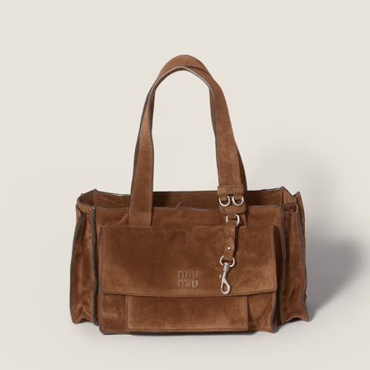 미우미우 여성 유틸리테어 스웨이드 백 - Miumiu Womens Utilitaire Nappa Leather Bag-코코아 브라운